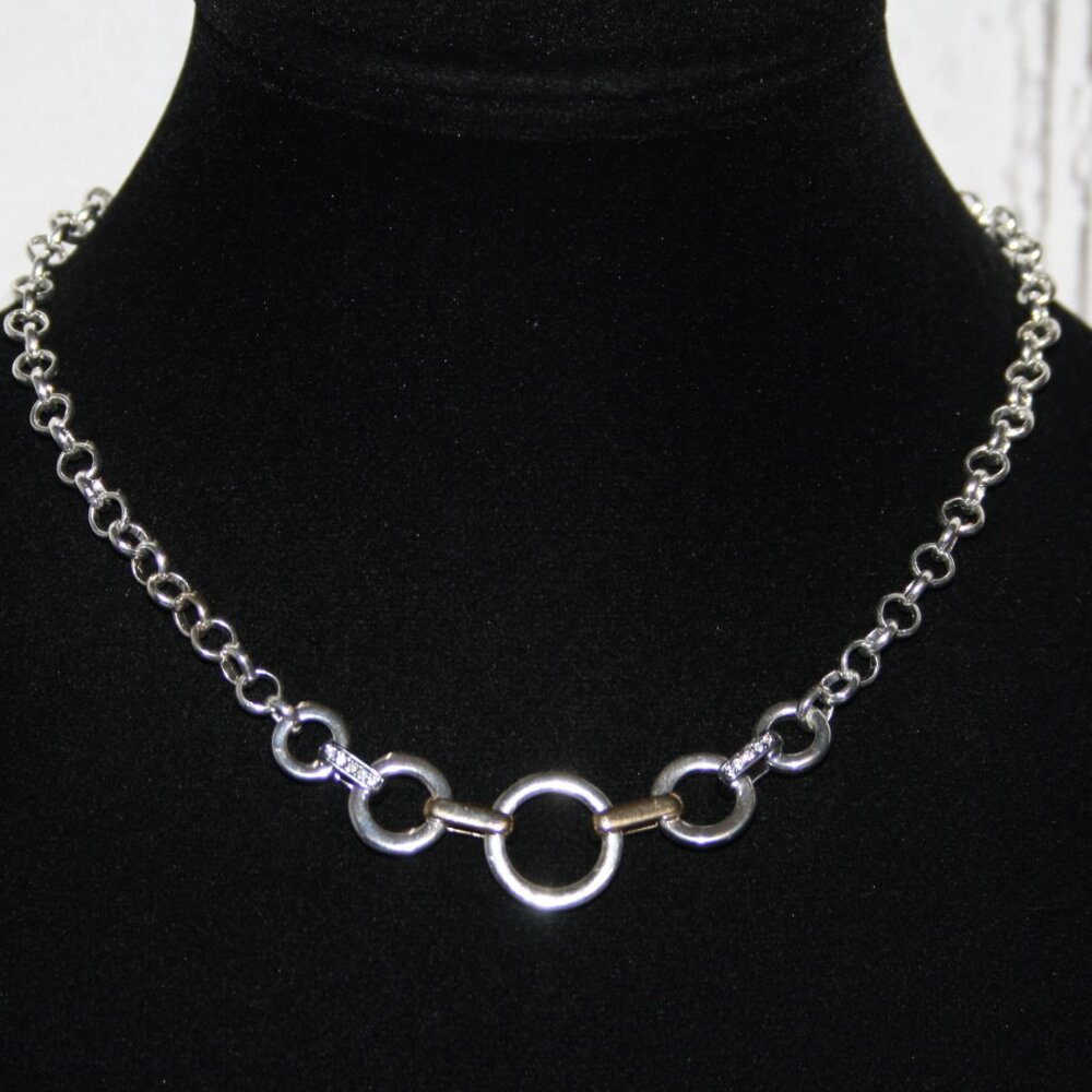 Beautiful silver, gold and gunmetal link necklace 16-18"